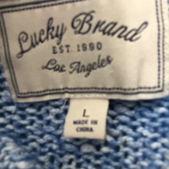 Lucky Brand Blue Wool Blend Fringe Longline Open Front Cardigan l - Picture 6 of 8